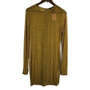 Pretty Little Thing Women's US 10 Chartreuse Embellished Mesh Bodycon Dress NWT